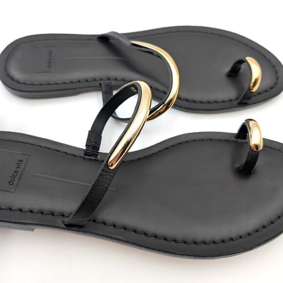 Dolce Vita Wink Toe-Ring Slide Flat Sandals Saddle Leather Black Size US9 EU40 - Picture 12 of 12